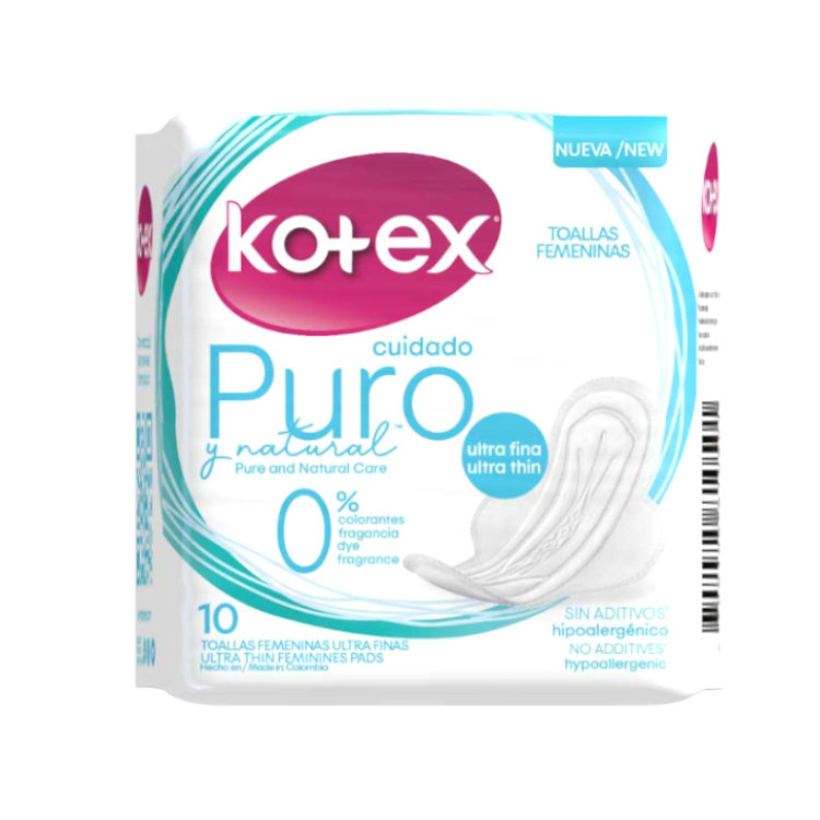 Toallas Higiénicas Kotex Cuidado Puro Natural 10 Unidades