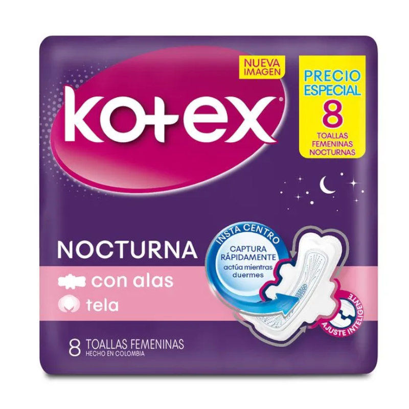 Toallas Higiénicas Kotex Nocturna 8 Unidades Precio Especial