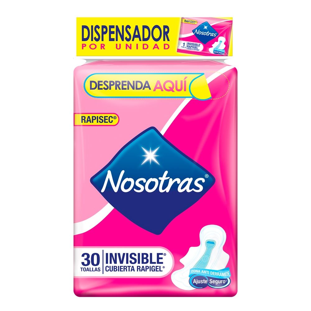 Toallas Higiénicas Nosotras Invisible Rapigel 30 Unidades