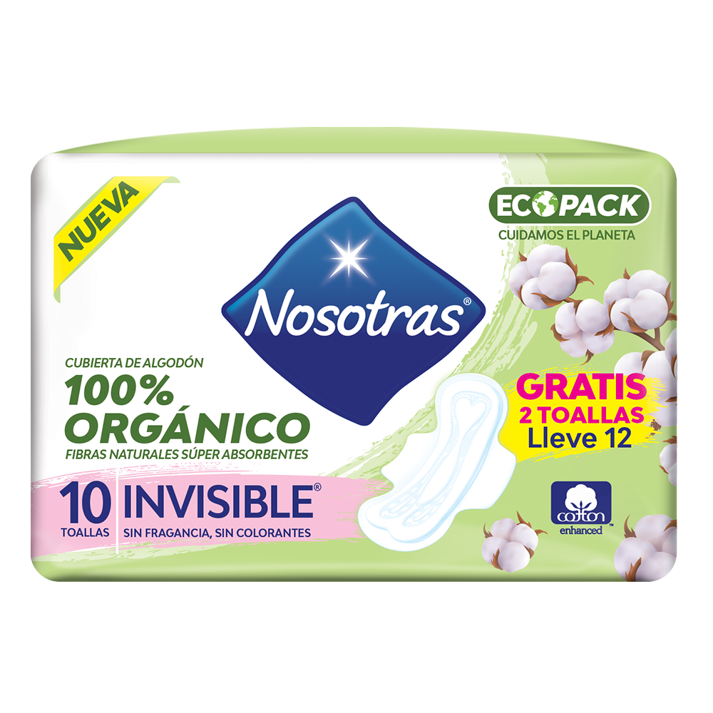 Toallas Higiénicas Nosotras Orgánico Invisible Pague 10 LLeve 12