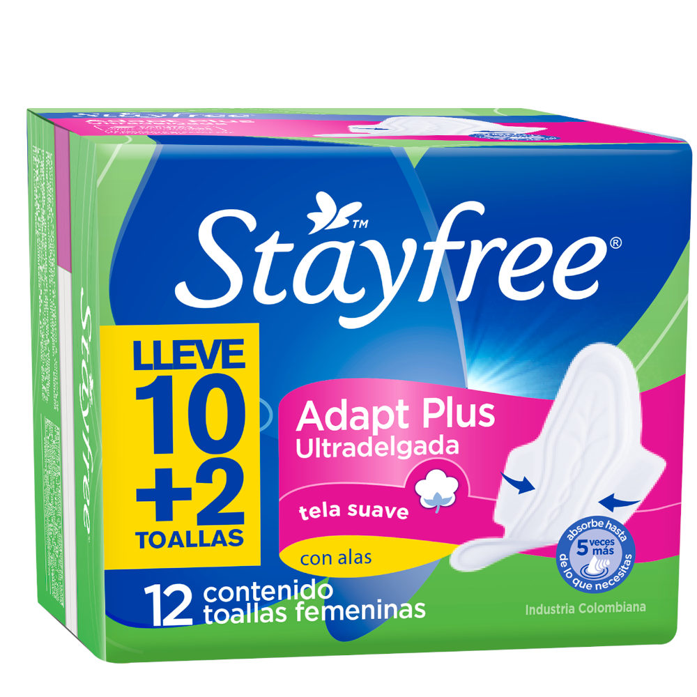 Toallas Higiénicas Stayfree Adapt Alas 12 Unidades