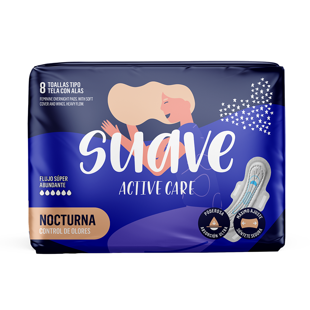 Toallas Higiénicas Suave Active Care Nocturna 8 Unidades