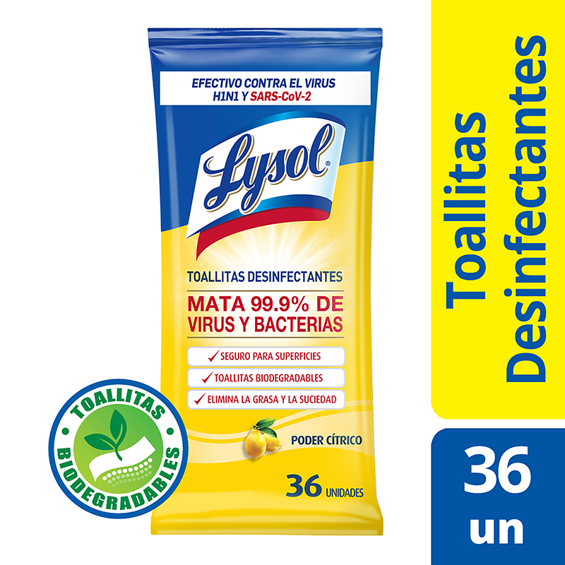 Toallitas Desinfectantes Lysol Poder Citrico 36 Unidades