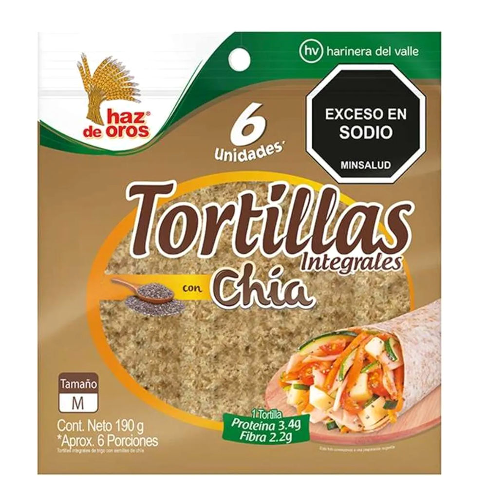 Tortillas Haz De Oros Integral Chia Tamaño M 6 Unidades 190Gr