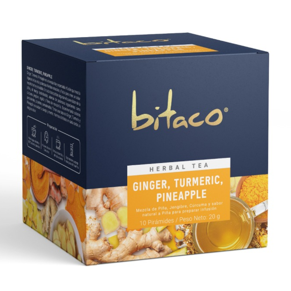 Té Herbal Bitaco Mezcla De Piña Jengibre Curcuma 10 Unidades 20Gr