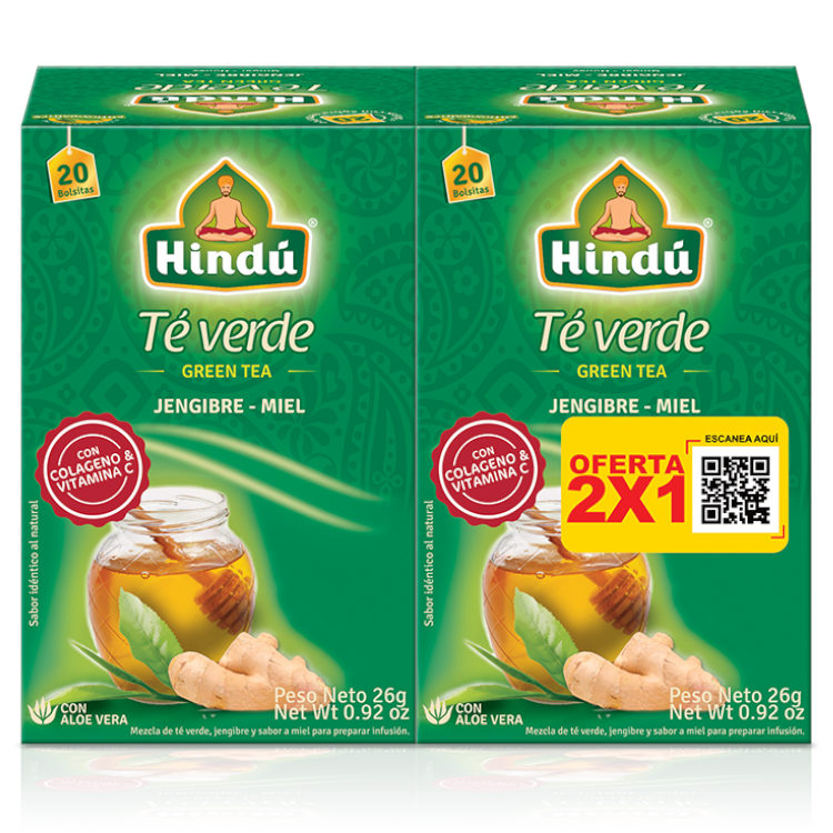 Té Verde Hindu Jengibre Miel 20 Unidades 26Gr Pague 1 LLeve 2