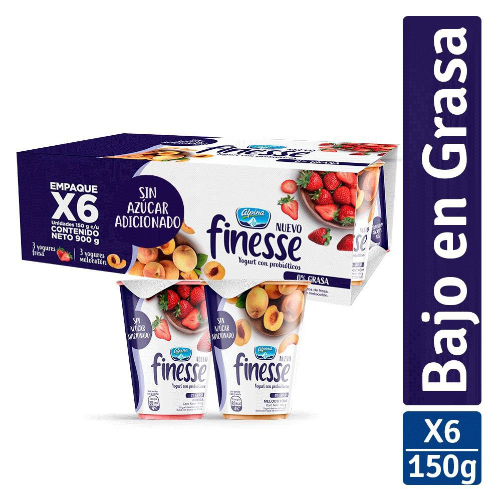 Yogurt Finesse Fresa Melocotón 150Gr 6 Unidades