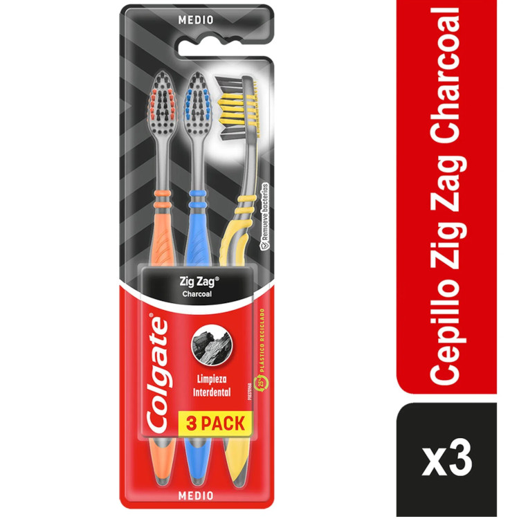 Cepillo Dental Colgate Zig Zag Carbón 3 Unidades