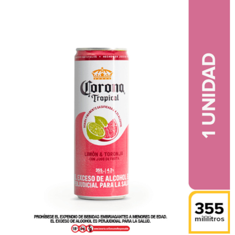 Bebida Gasificada con Alcohol Corona Tropical Limón Toronja 355Ml