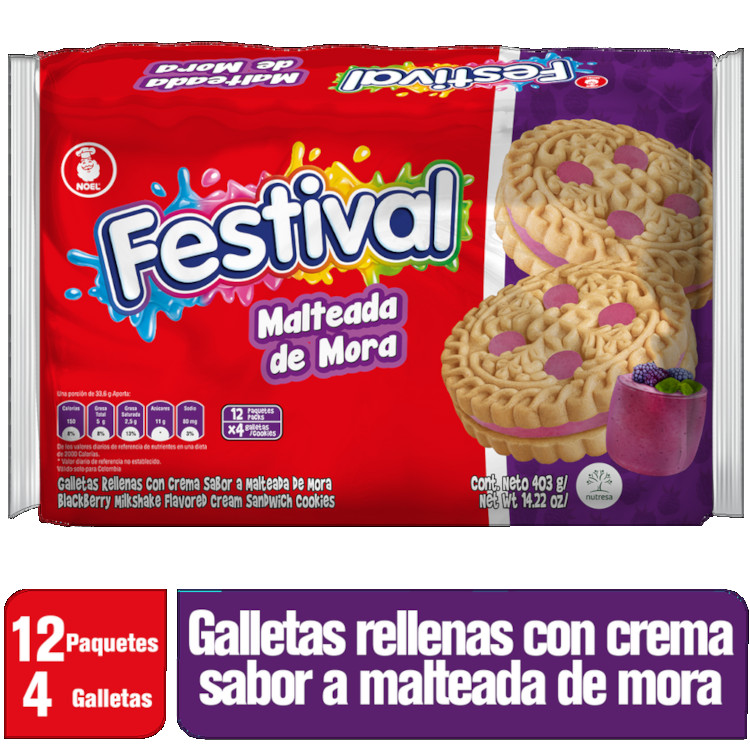 Galleta Festival Malteada Mora 12 Unidades