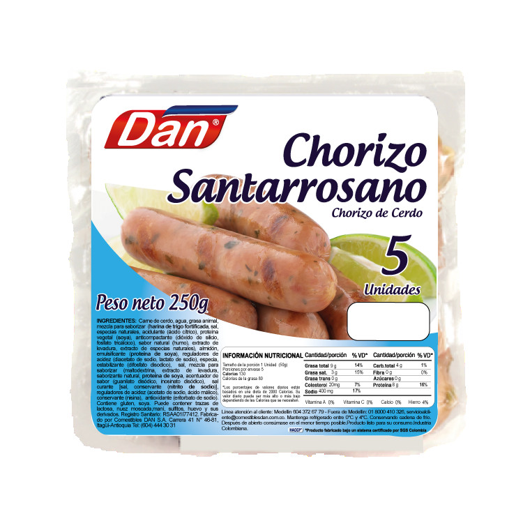 Chorizo Santarrosano Dan 5 Unidades 250Gr