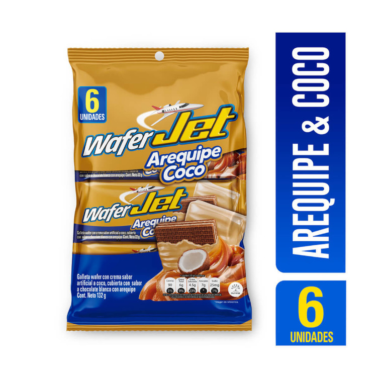 Galletas Wafer Jet Arequipe Y Coco 6 Unidades 132Gr