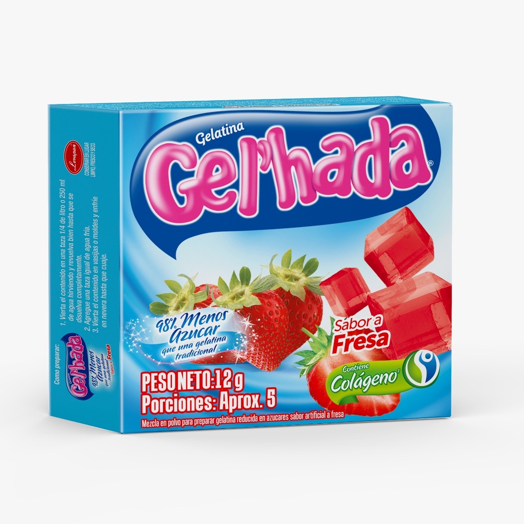 Gelatina Gel'Hada Fresa 98% Menos Azúcar 12Gr