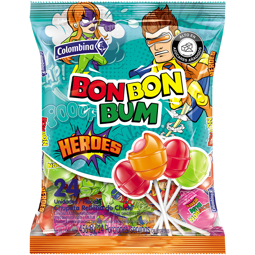 Bon Bon Bum Heroes Colombina 24 Unidades 456Gr