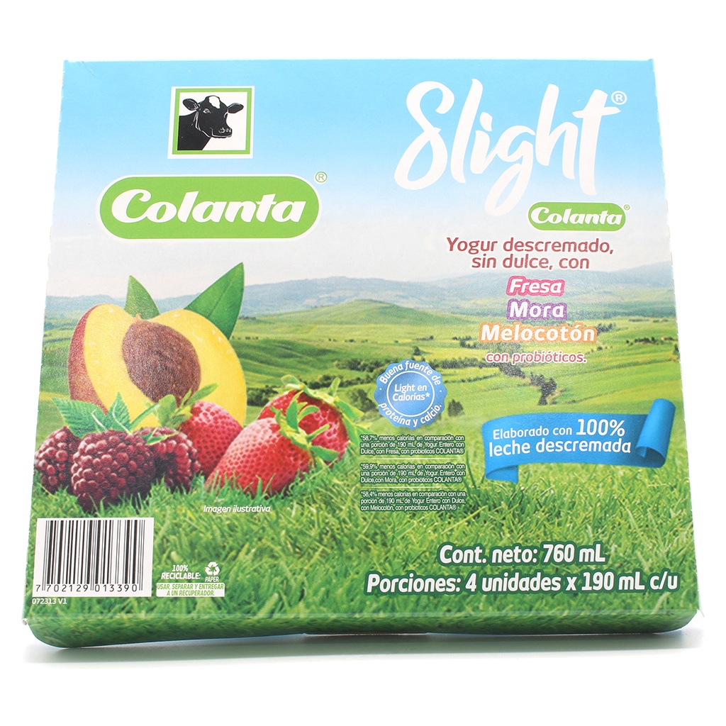 Yogur Colanta Slight Surtido Vaso 4 Unidades 190Gr Cada Uno