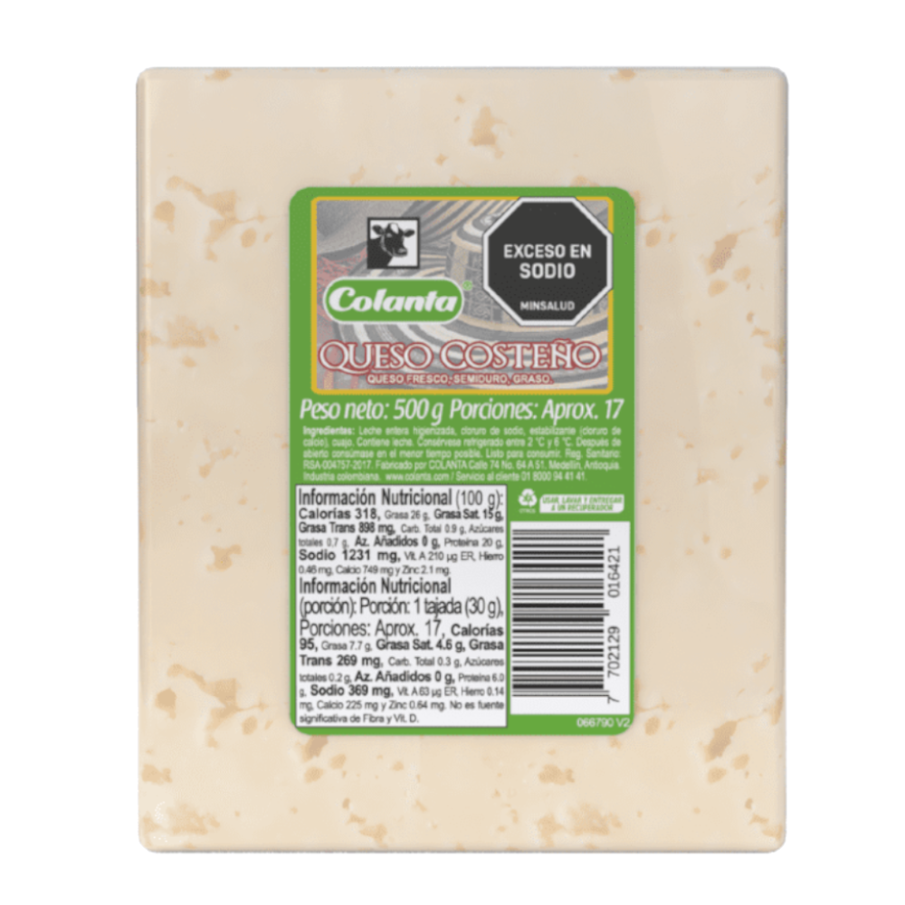 Queso Costeño Bloque Colanta 500Gr