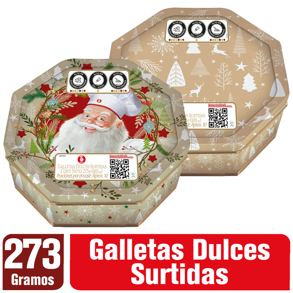 Galleta Navidad Noel Cofre Octagonal 273Gr