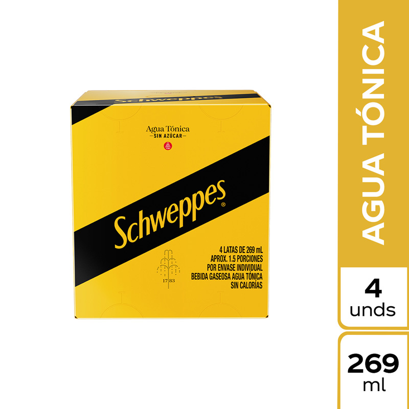 Agua Tónica Schweppes Sin Azúcar 4 Unidades 269Ml