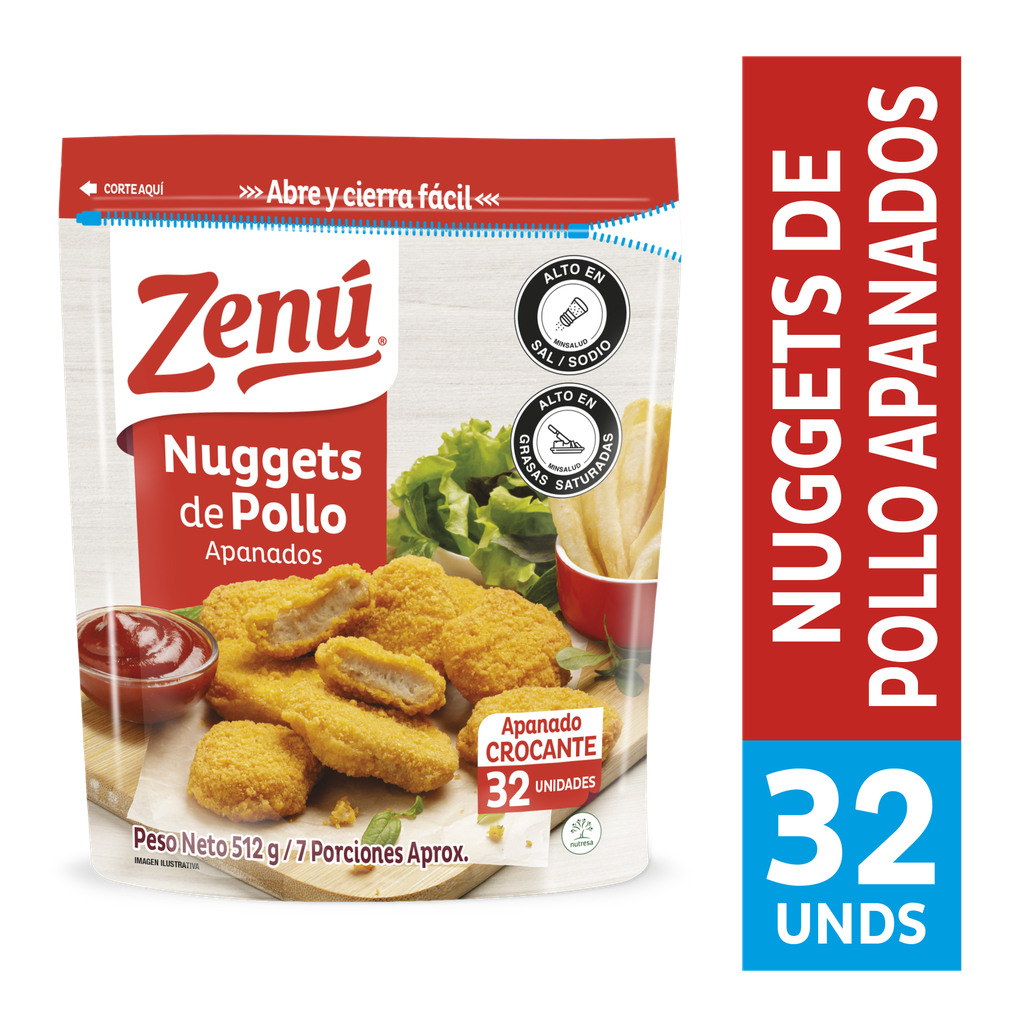 Nuggets Pollo Apanado Zenu 32 Unidades 512Gr