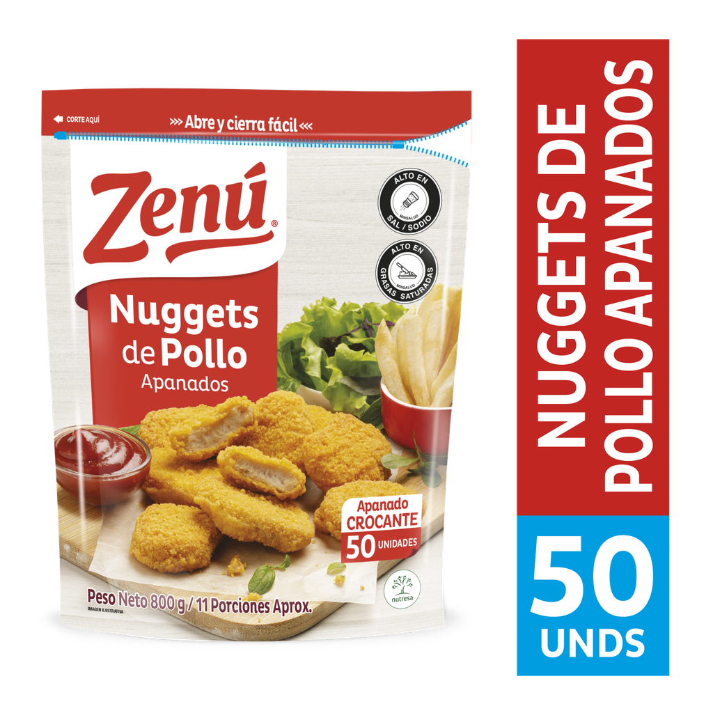 Nuggets Pollo Apanado Zenu 50 Unidades 800Gr