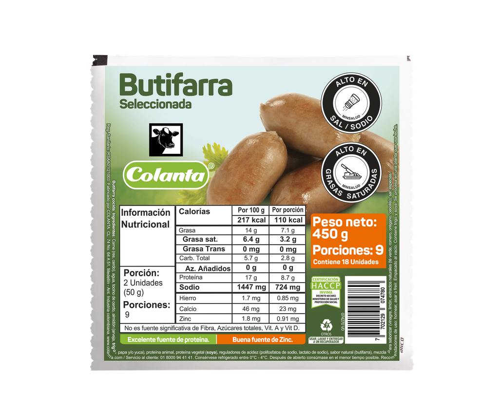 Butifarra Colanta 18 Unidades 450Gr