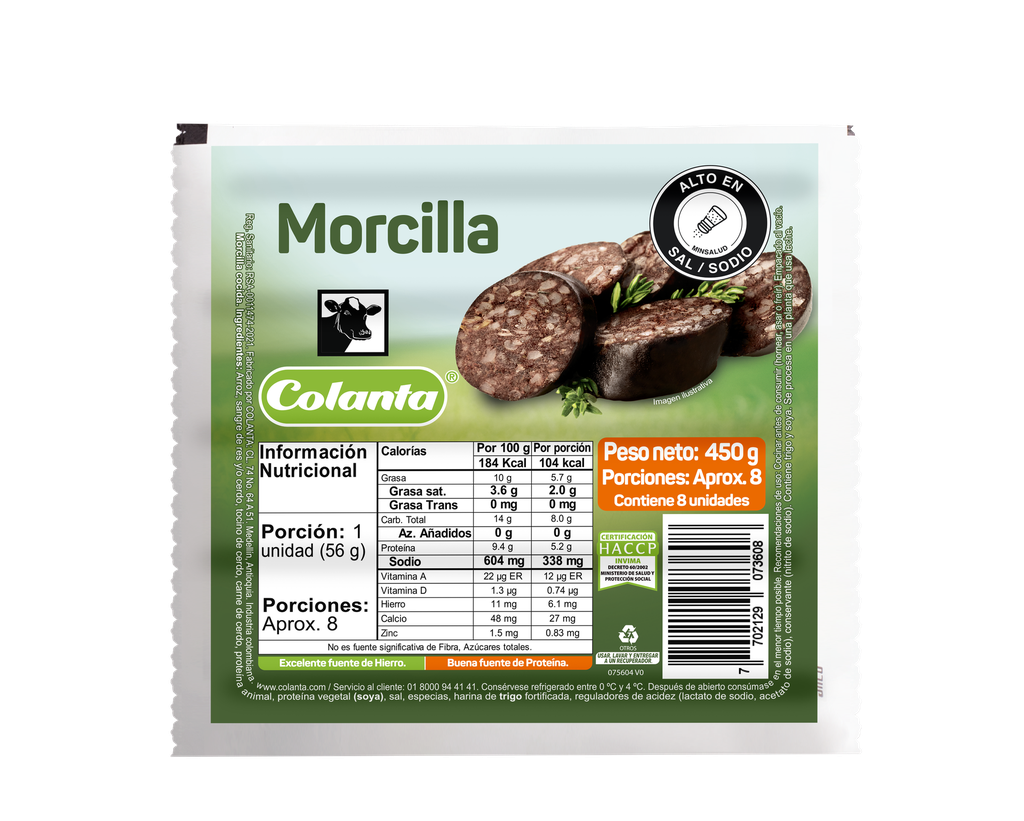 Morcilla Colanta 8 Unidades 450Gr