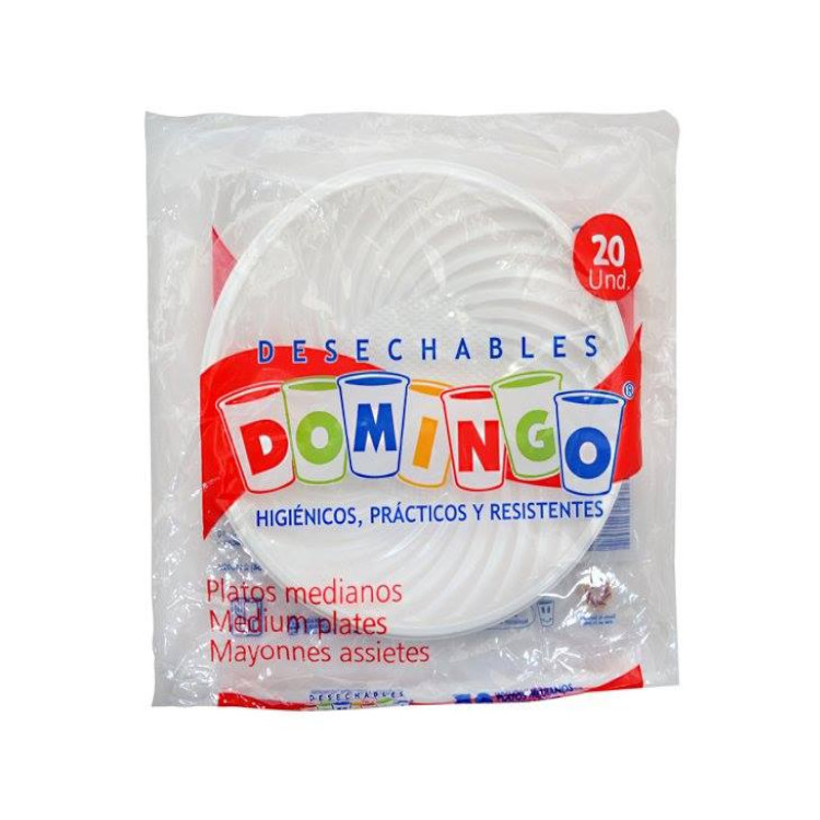 Plato Desechable Domingo Mediano 20 Unidades