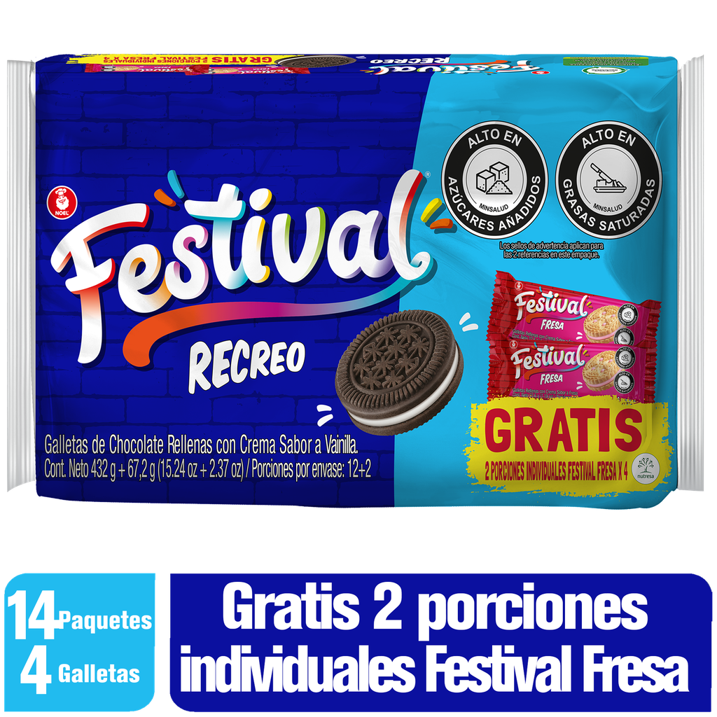 Galleta Festival Recreo 14 Unidades 432Gr Gratis 2 Porciones Individual fresa