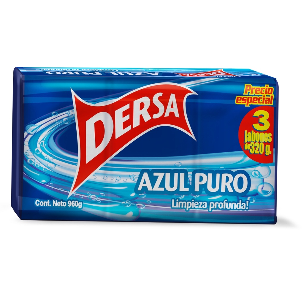 Jabón Dersa Azul Puro Barra  3 Unidades 960Gr Precio Especial