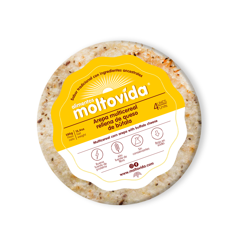 Arepa Multicereal Moltovida Rellena Queso De Búfala 4 Unidades 380Gr