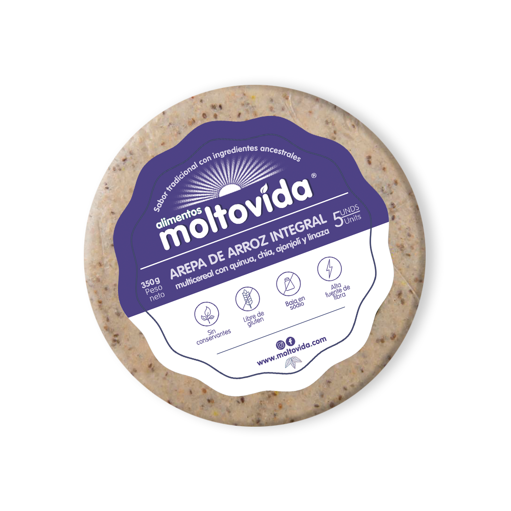 Arepa De Arroz Integral Multicereal Moltovida 5 Unidades 350Gr