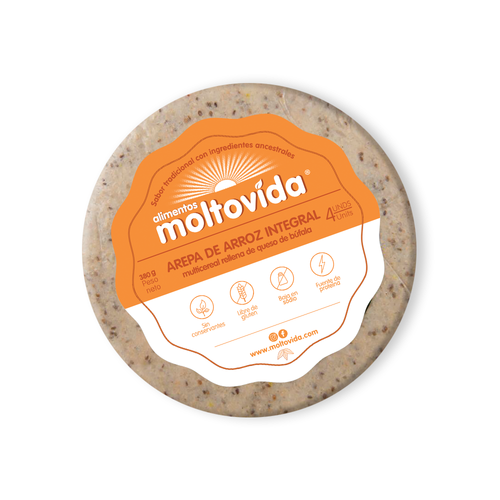 Arepa De Arroz Integral  Multicereal Moltovida Rellena Queso De Búfala 5 Unidades 350Gr