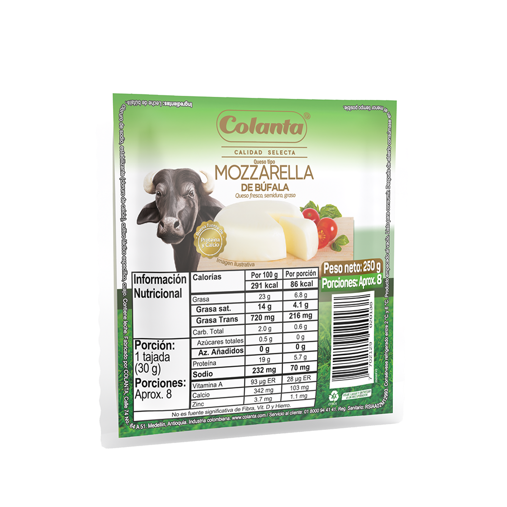 Queso Mozzarella De Búfala Colanta 250Gr