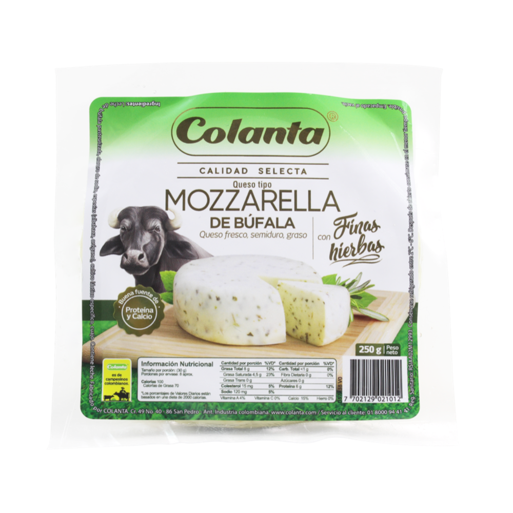 Queso Mozzarella De Búfala Colanta Con Finas Hierbas 250Gr