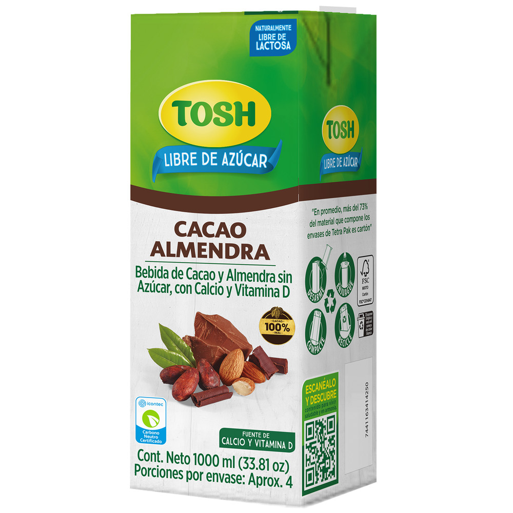 Bebida  Tosh De Cacao Y Almendras Sin Azúcar Tetrapak 1000Ml