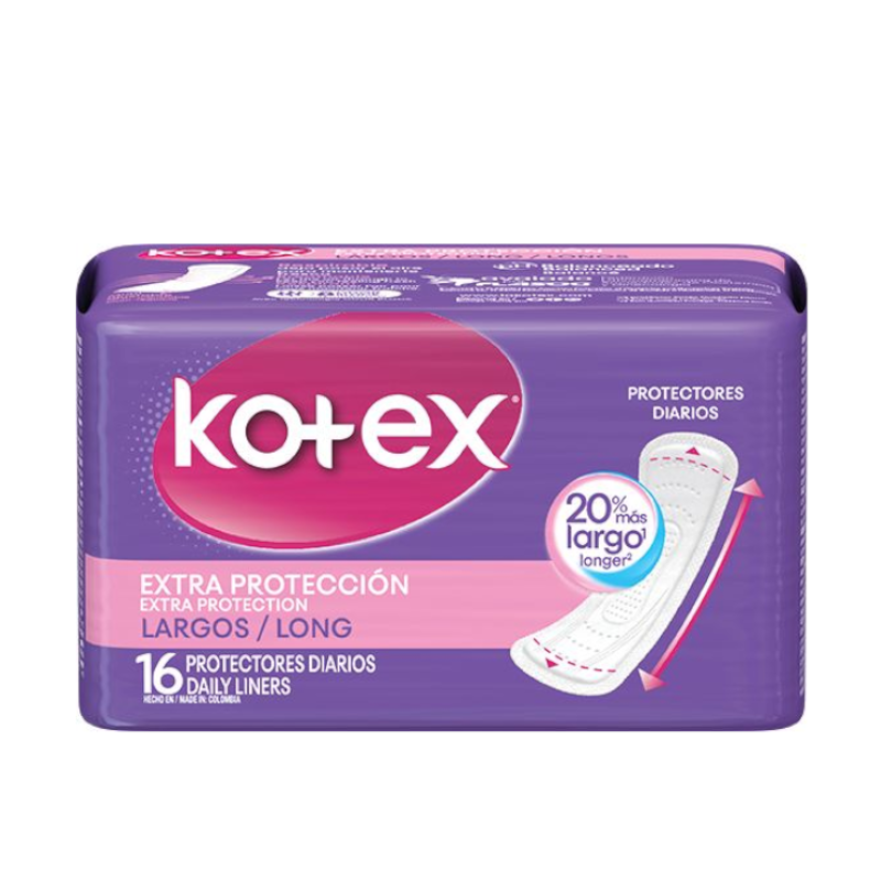 Protectores Kotex Extra Protección Largos 16 Unidades