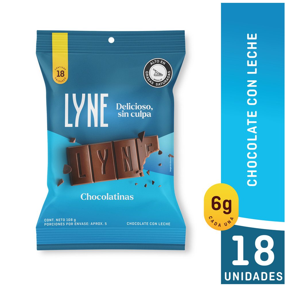 Chocolatina Con Leche Lyne Paquete 18 Unidades 108Gr