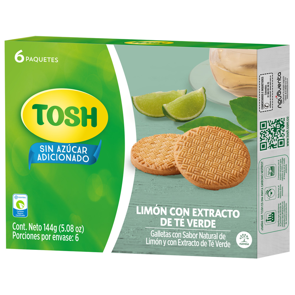 Galletas Tosh Limón Con Extracto De Té Verde 6 Unidades 144Gr