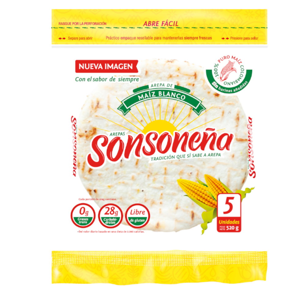 Arepa Maíz Blanco  Sonsoneña 5 Unidades 520Gr