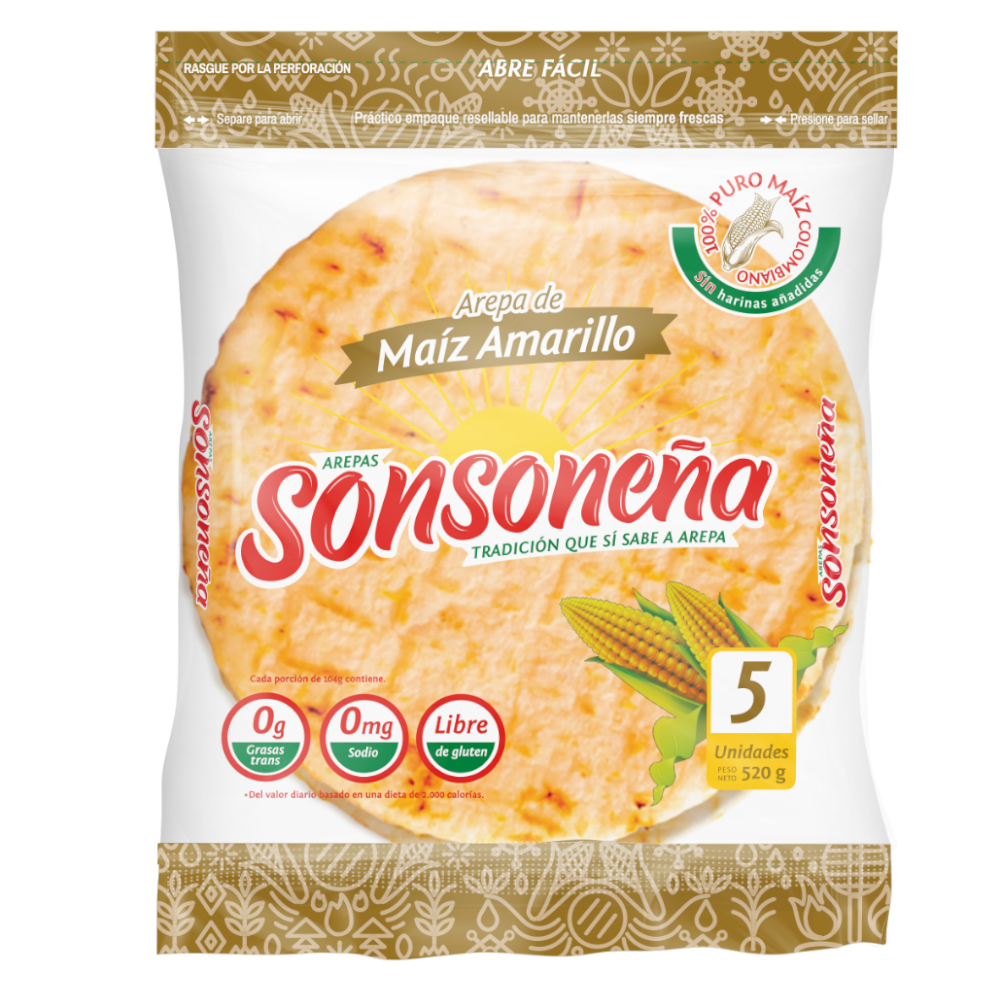 Arepa Maíz Amarillo  Sonsoneña 5 Unidades 520Gr