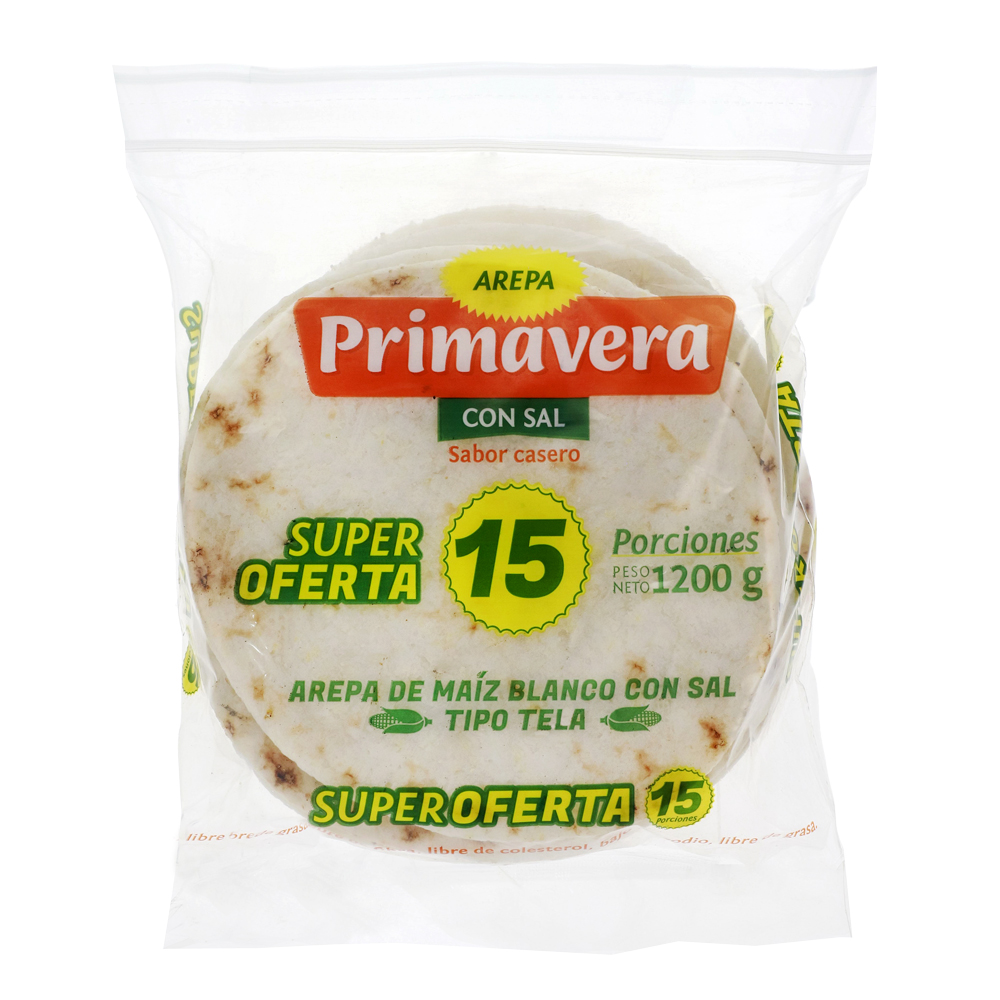 Arepa Maíz Blanco Con Sal Primavera 15 Unidades 1200Gr