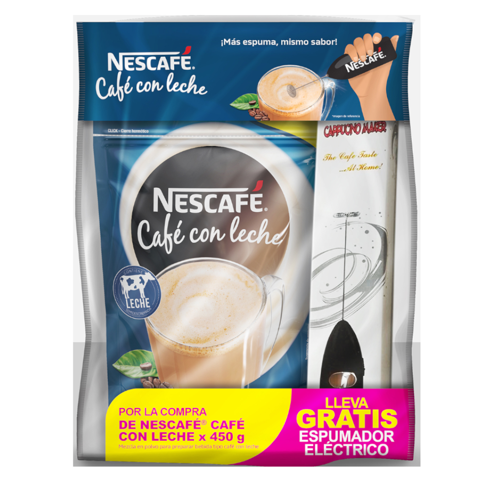 Café Con Leche Nescafé Instantáneo Bolsa 450Gr Gratis Espumador