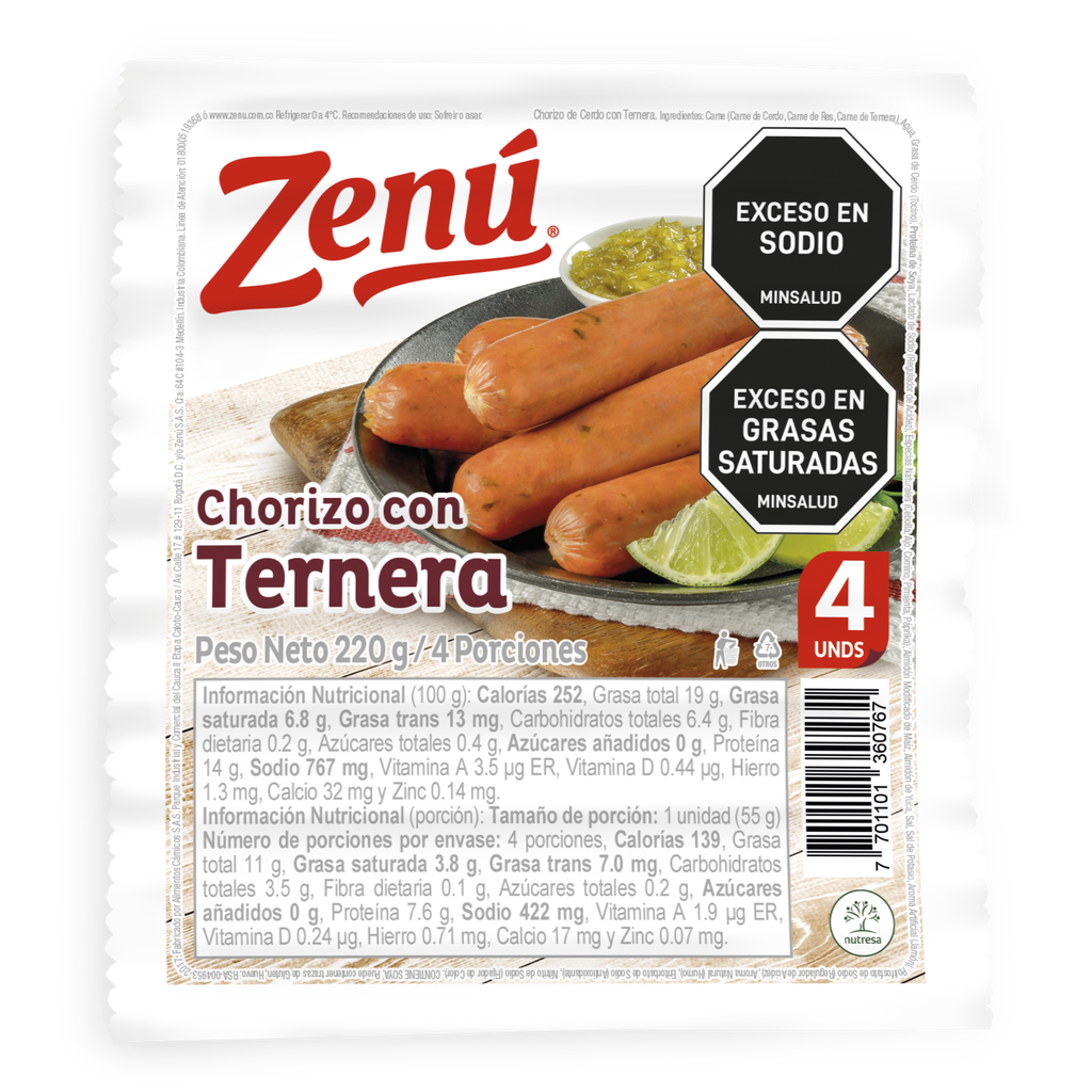 Chorizo Con Ternera Zenú 220Gr