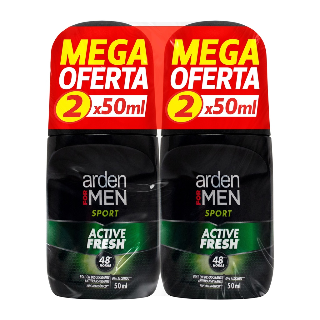 Desodorante Arden For Men Sport Active Fresh  Rollon 50Ml 2 Unidades Precio Especial