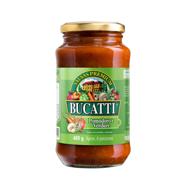 Salsa Bucatti Pomodoro E Verduras Frasco 480Gr