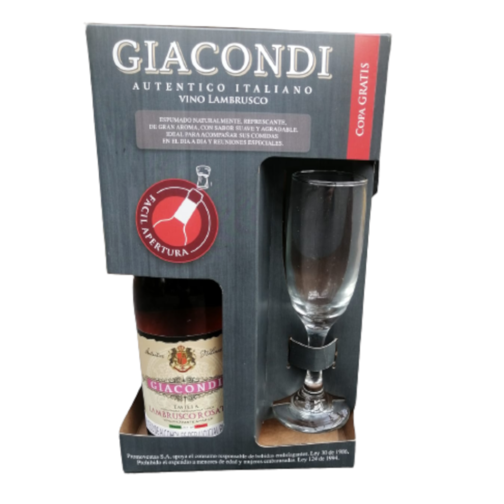 Vino Rosado Giacondi Lambrusco Botella 750Ml + Copa