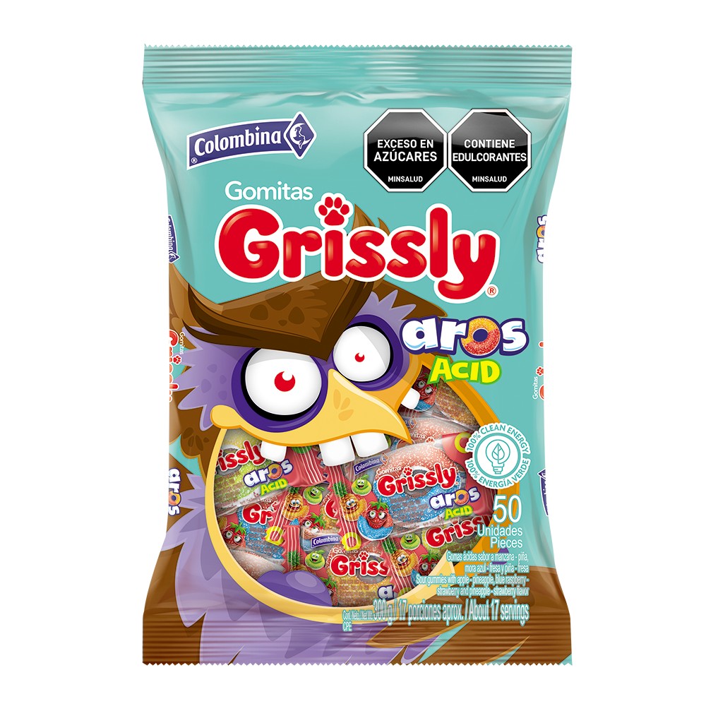 Gomas Grissly Aros Acid 50 Unidades 300Gr