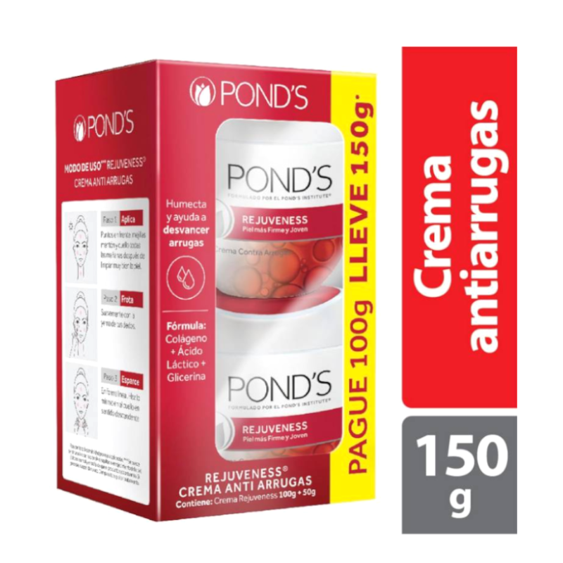 Crema Facial Ponds Rejuveness Antiarrugas Pague 100Gr LLeve 150Gr