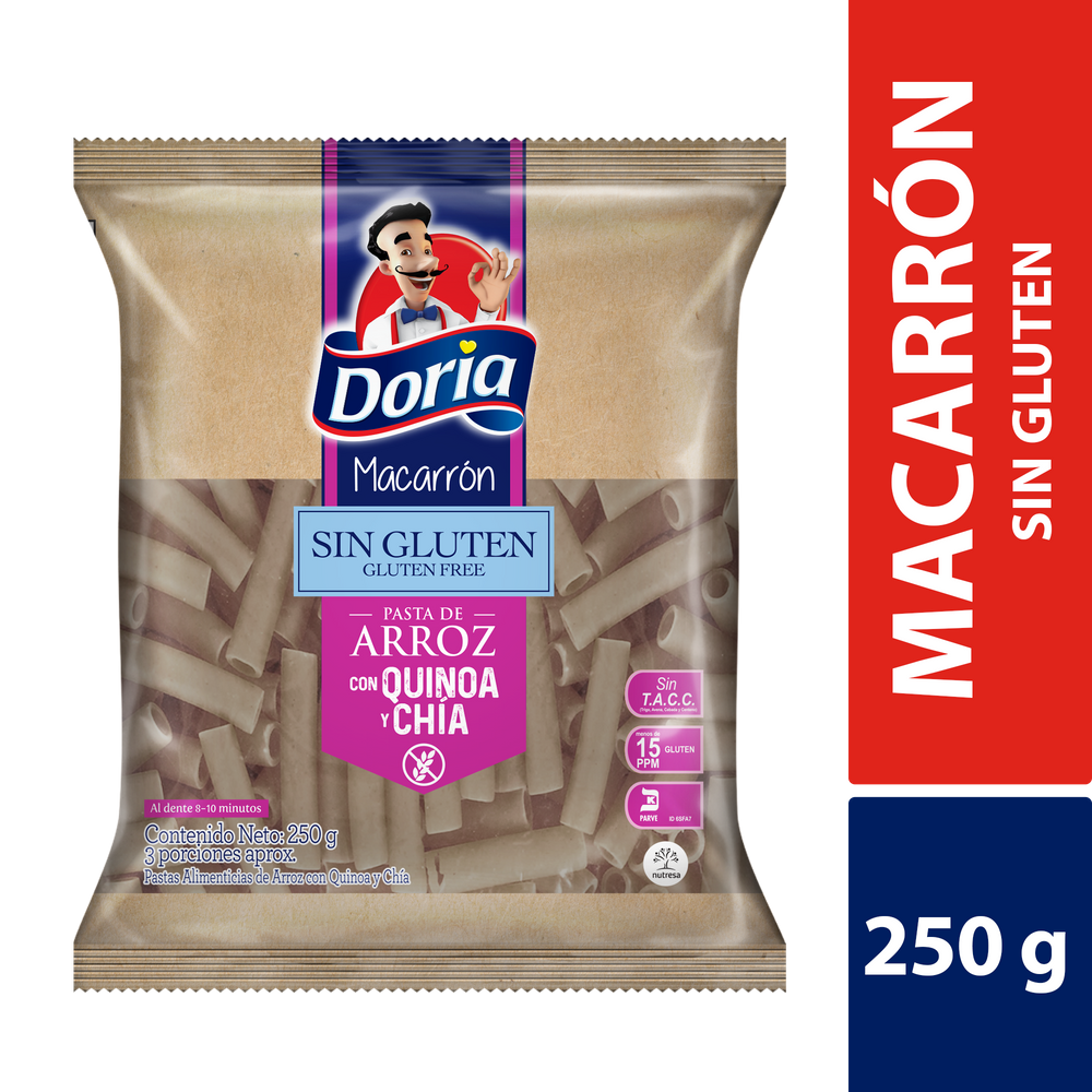 Macarrón Doria Sin Gluten De Arroz Con Quinua Y Chía 250Gr