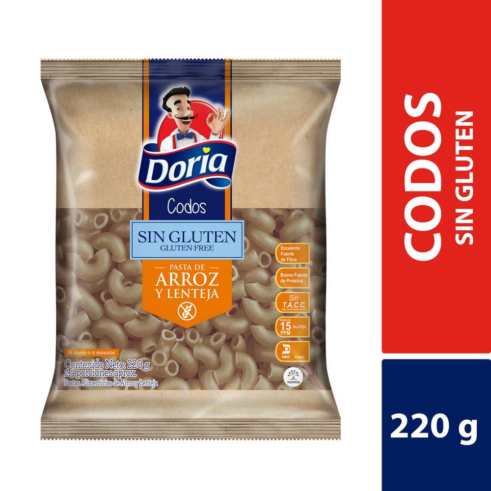 Codos Doria Sin Gluten De Arroz Y Lenteja 220Gr